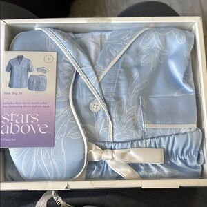 Stars Above Light Blue Floral Satin Sleepwear Set